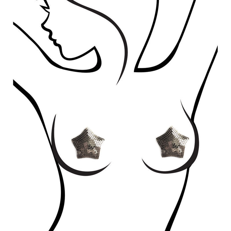 Sexy af - nipple couture silver stars - pasties - Product front view  | Flirtybay.com.au